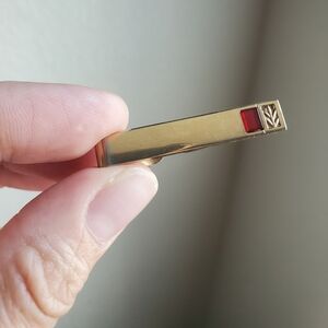 Swank Vintage Gold Leaf Ruby Red Accent Tie Clip Formal Wedding Prom Holiday